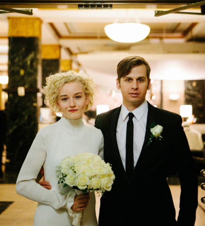 Julia Garner and her husband Mark Foster at their wedding.