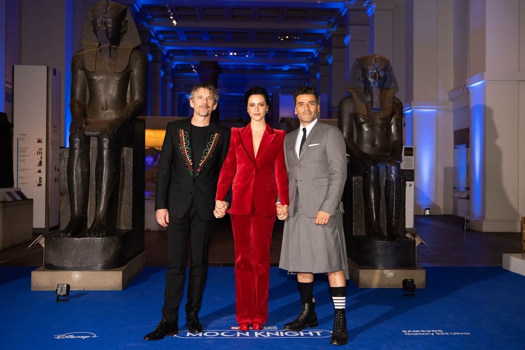 Ethan Hawke, May Calamawy, and Oscar Isaac at the Moon Knight Special Screening in London