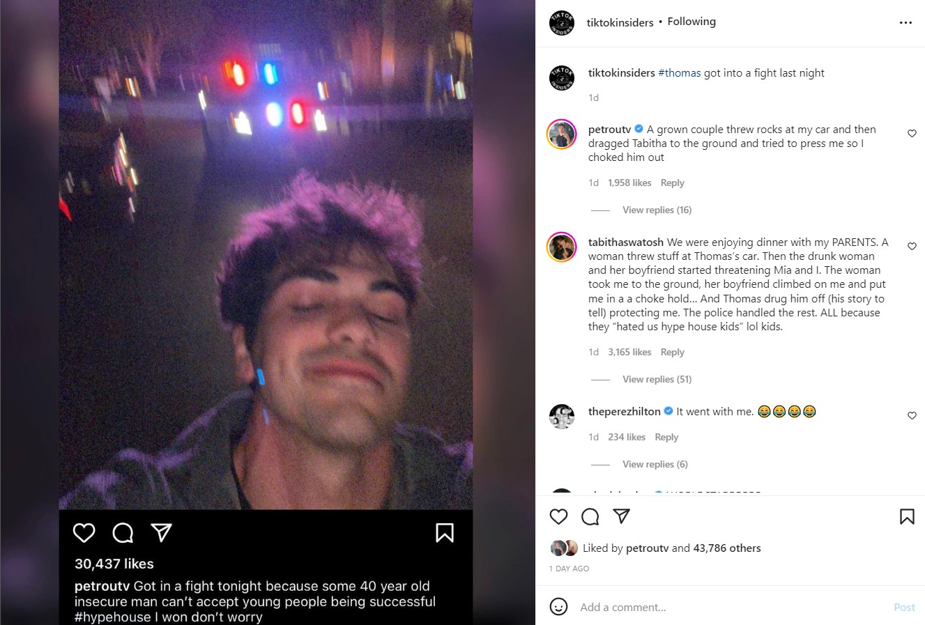 Thomas Petrou and Tabitha Swatosh give clarification on their fight with a grown couple