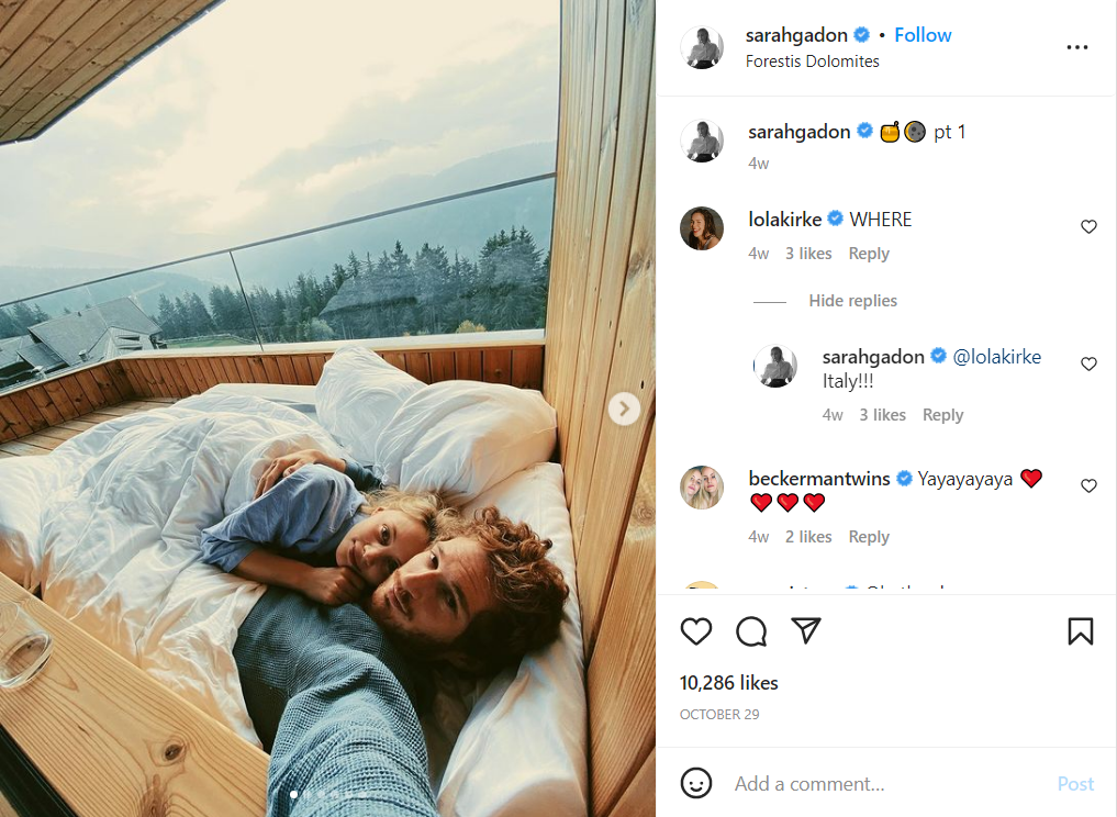 Sarah Gadon and Max Fine during their honeymoon in Italy.