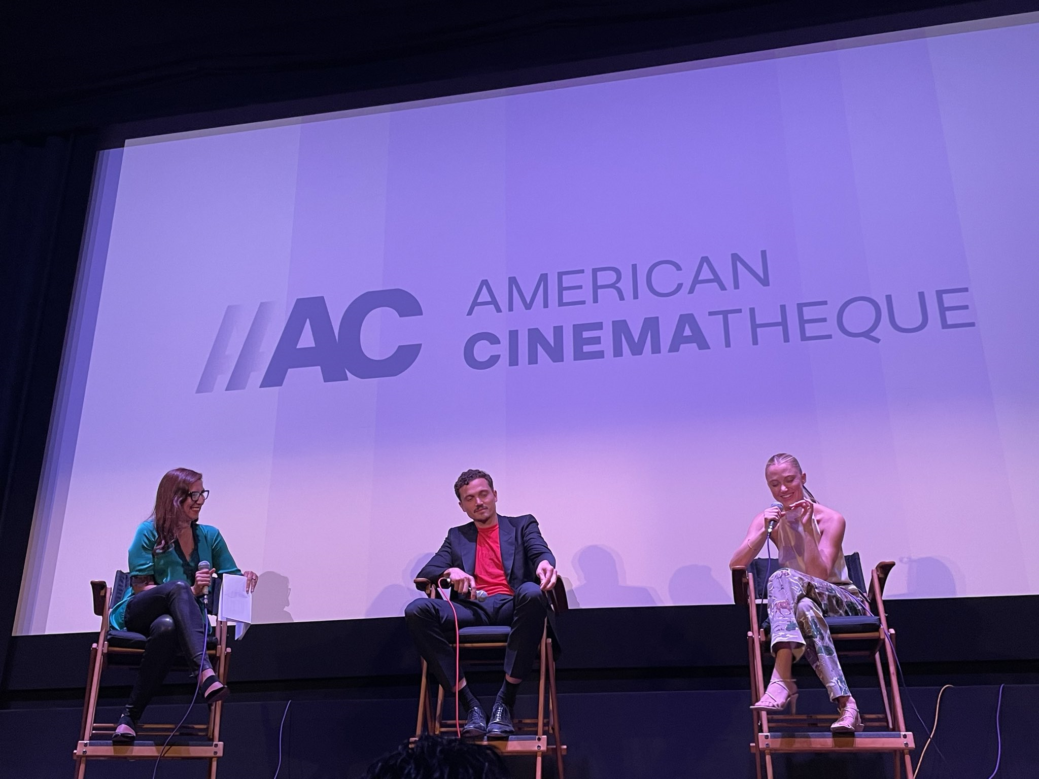 Maika Monroe with Karl Glusman at Q&A of the movie Watcher.