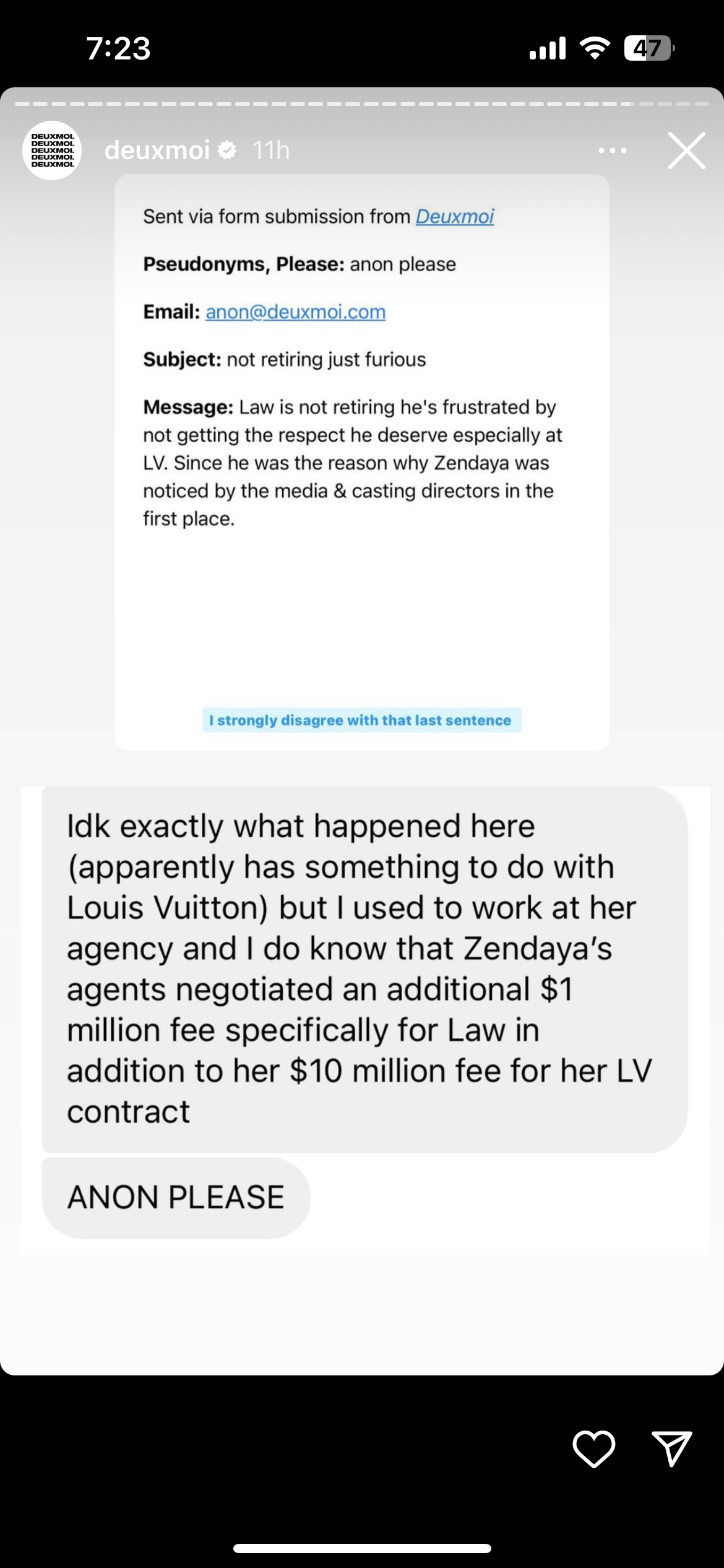 Another Deuxmoi post suggested that Law Roach was frustrated by the lack of respect he was receiving.