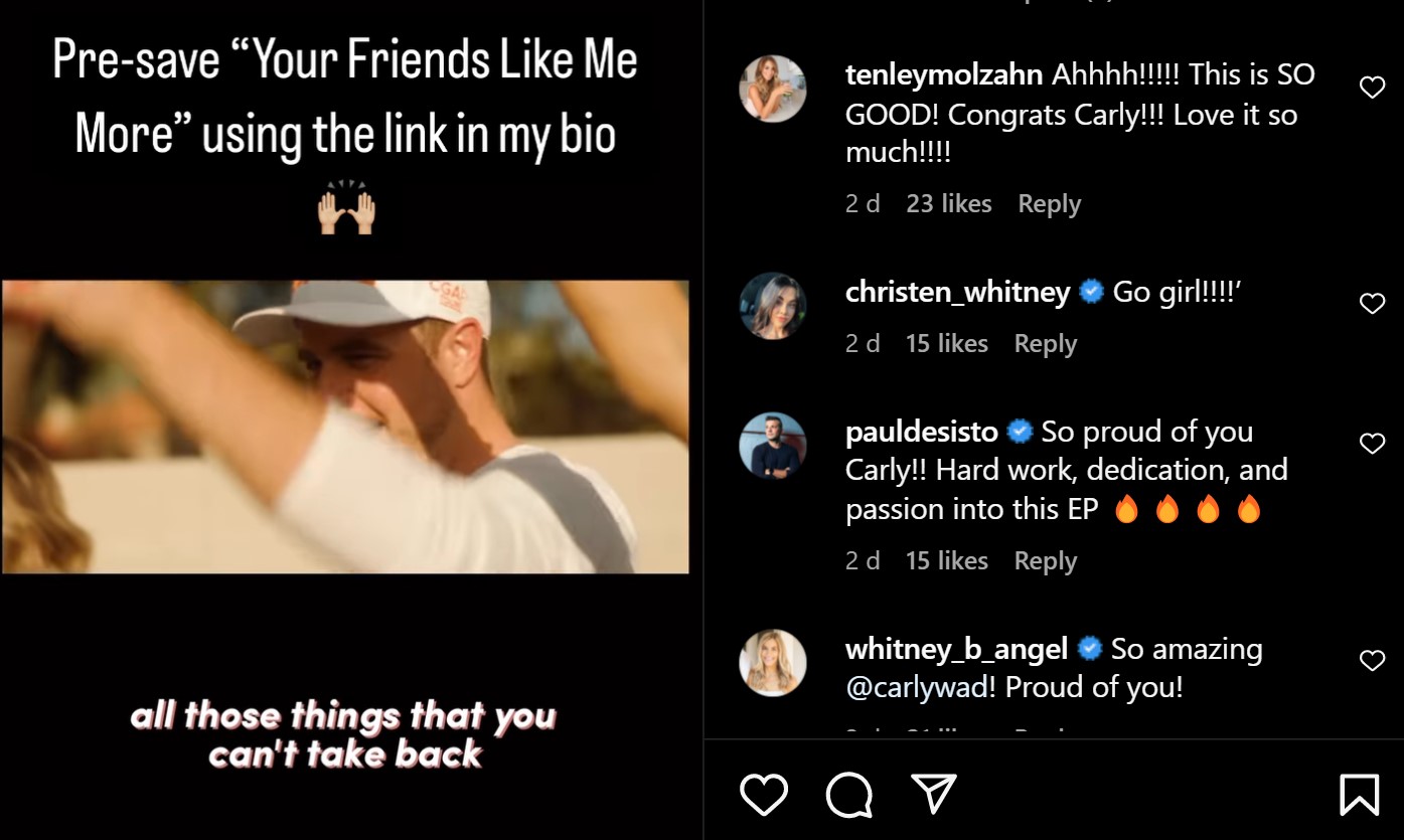 Fans' reactions to Carly Waddell's new music video trailer.
