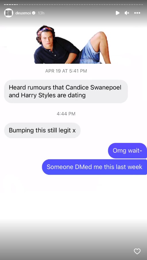Insider claiming Harry Styles is dating Candice Swanepoel.