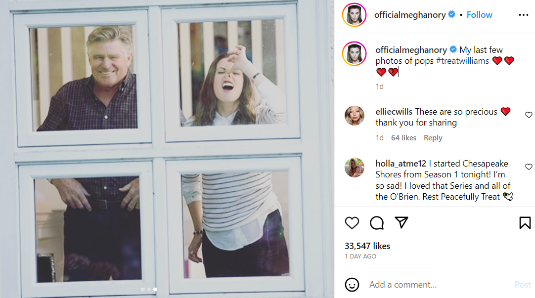 Meghan Ory paying tribute to the late Treat Williams.