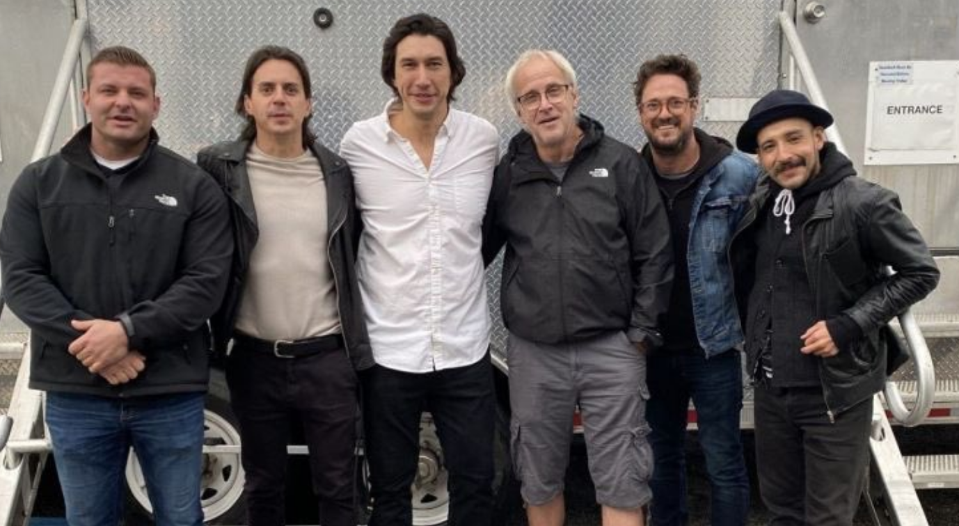 Adam Driver with his team and his personal assistant Oriol Piñeiro (second from right).