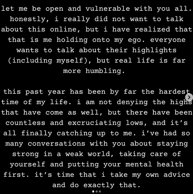 Jaden Hossler announced a break to seek mental health treatment.