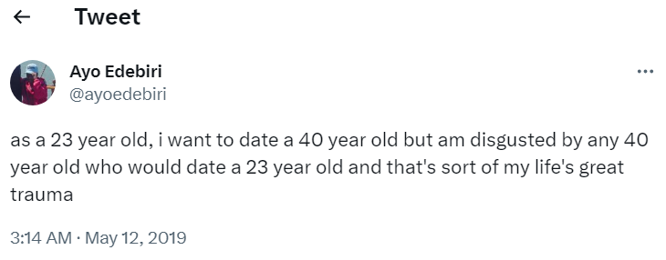 Ayo Edebiri saying she wants to date a 40-year-old guy. 