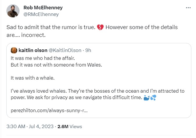 Rob McElhenney and Kaitlin Olson's response to split and cheating rumors