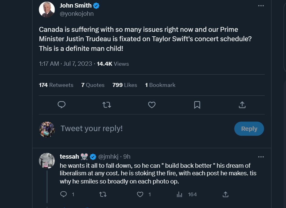 John Smith reacted to PM Justin Trudeau's tweet.