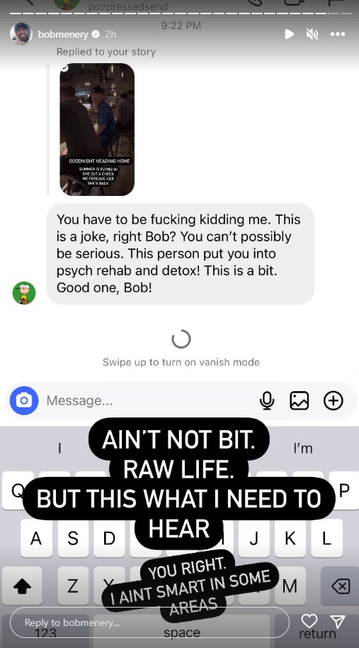 A fan reacts to Bob Menery revealing he got back together with his ex-girlfriend, Summer Sheekey