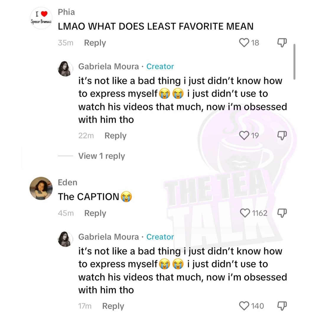 Gabi Moura’s comment regarding her boyfriend, Josh Richards, not being her favorite.