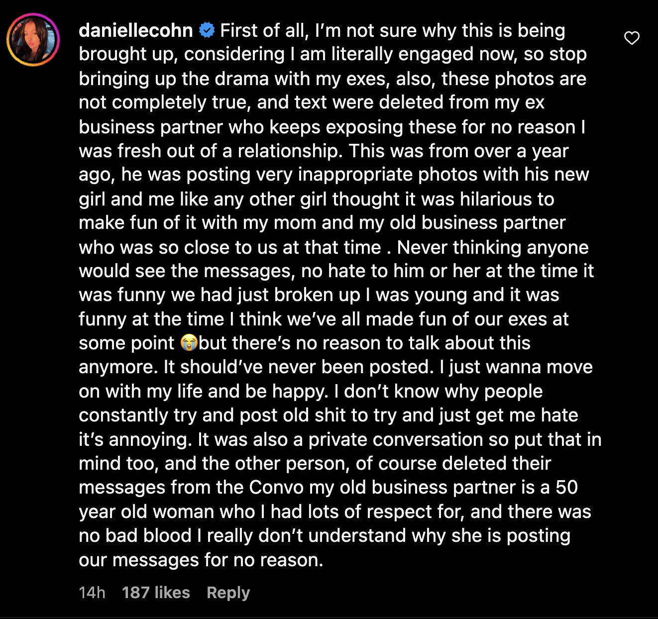 Danielle Cohn defended herself and her mother.