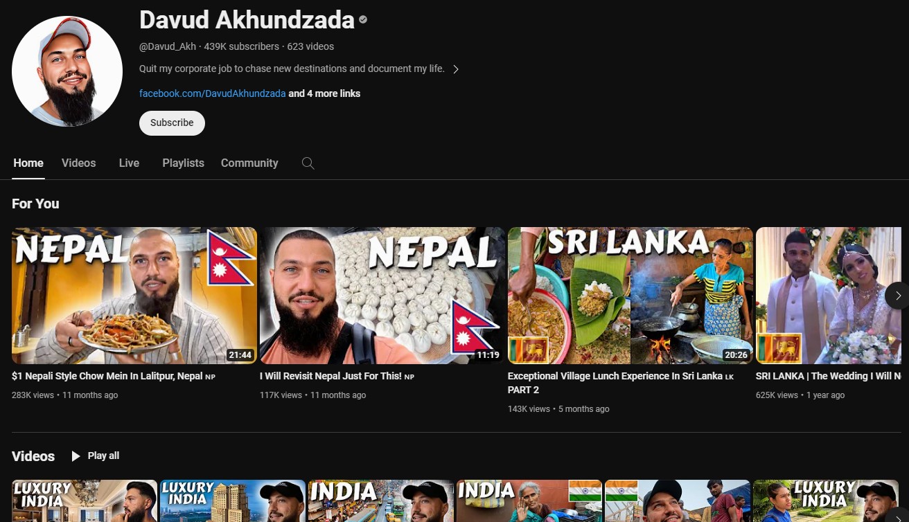 Davud Akhundzada has an impressive subscriber count on his YouTube channel.