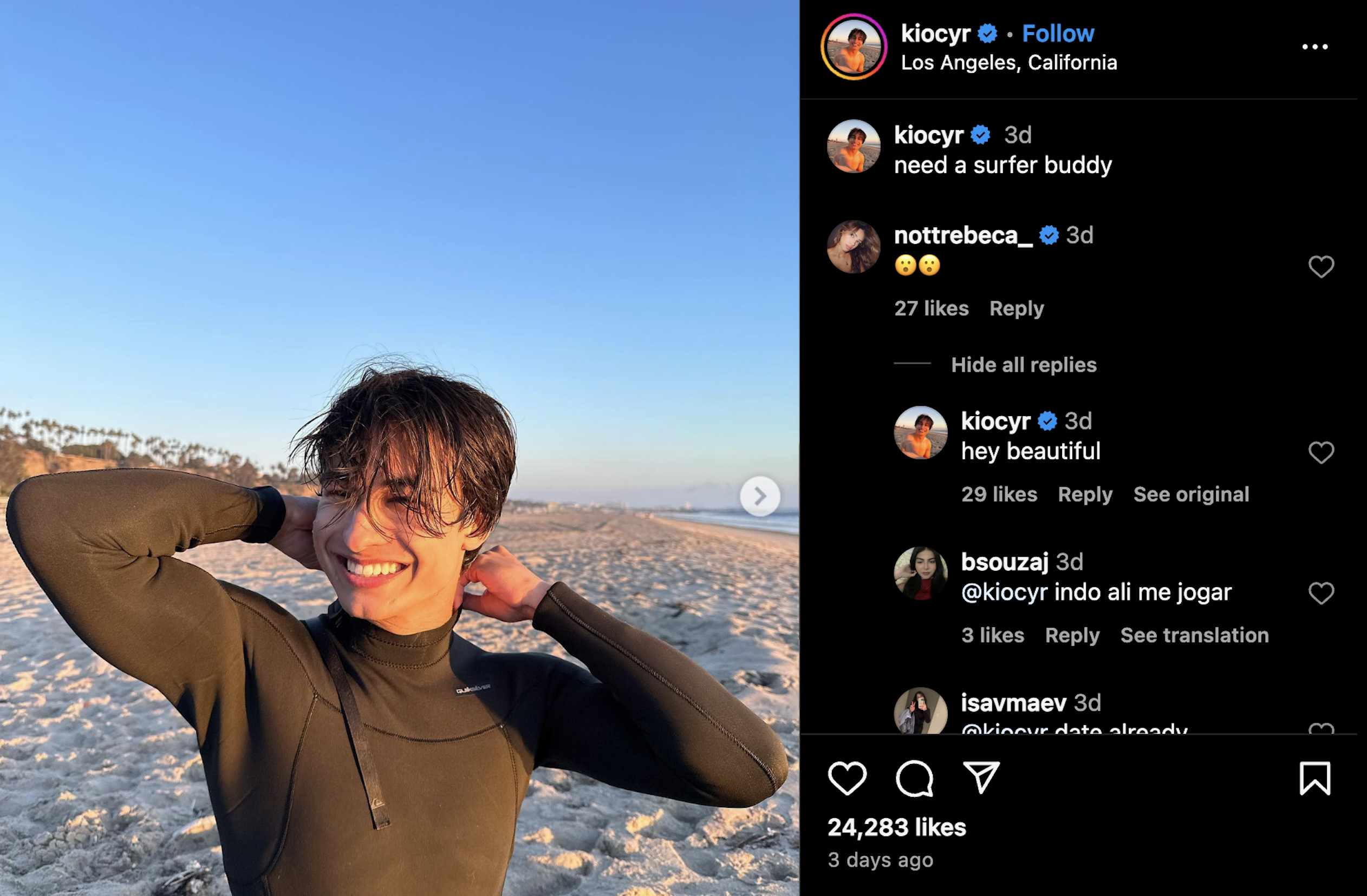 Kio Cyr’s alleged girlfriend commented on his Instagram post.