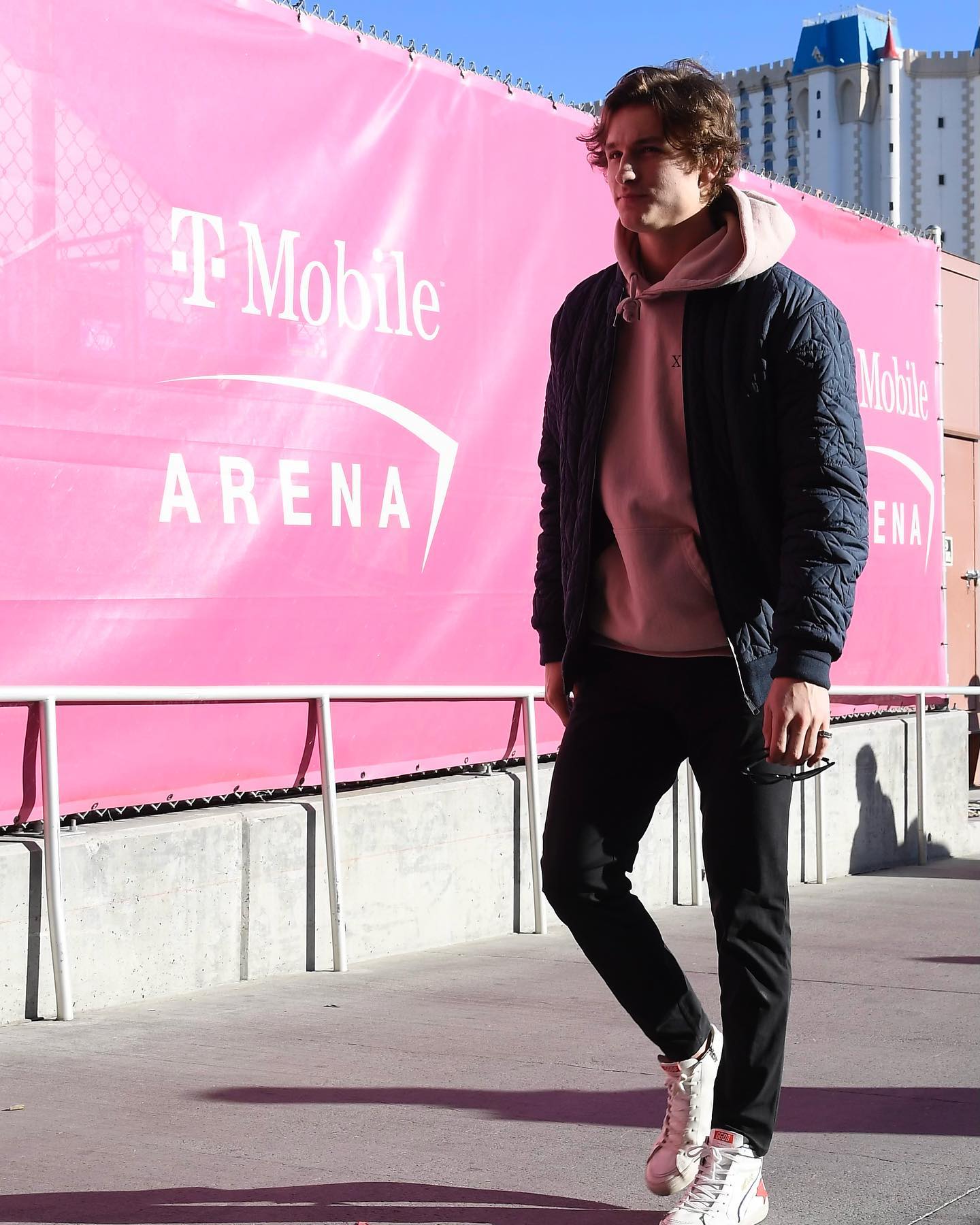 Trevor Zegras entering an arena in Las Vegas, Nevada