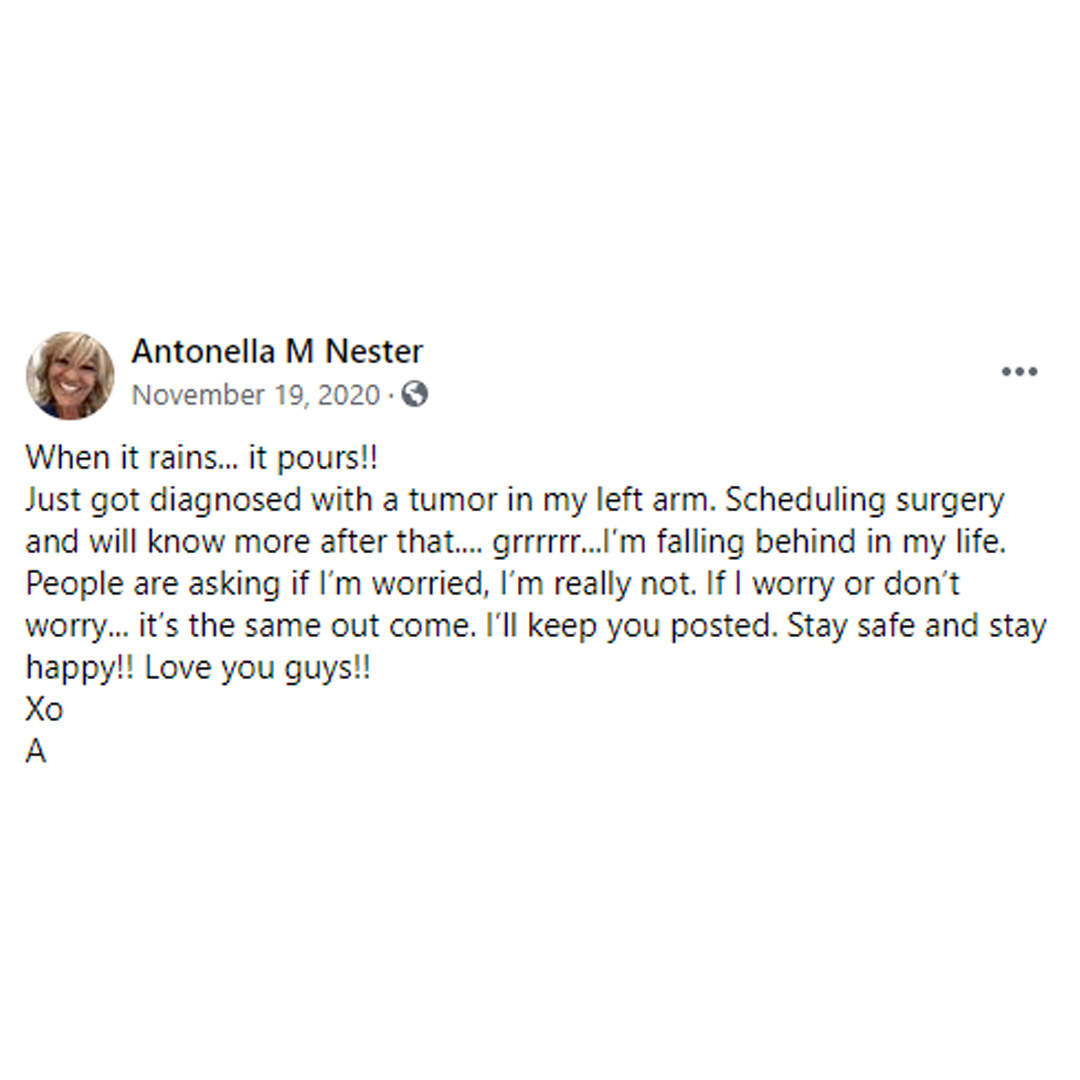 Antonella Nester announced her cancer news through Facebook.
