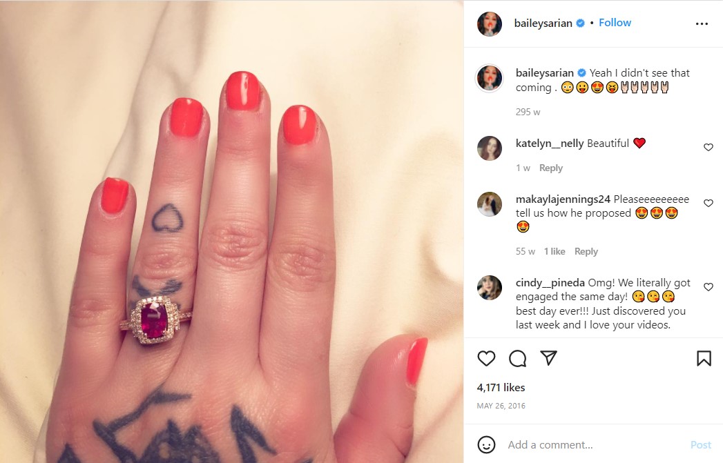 Bailey Sarian's engagement announcement post.