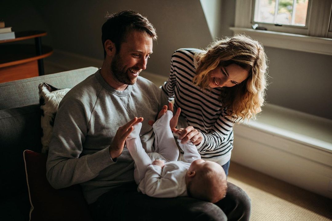 Kristen Connolly and her husband Stephen O'Reilly with their first baby.