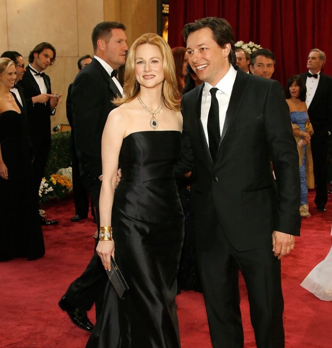 Laura Linney and her husband, Marc Schauer, at the 80th Annual Academy Awards.