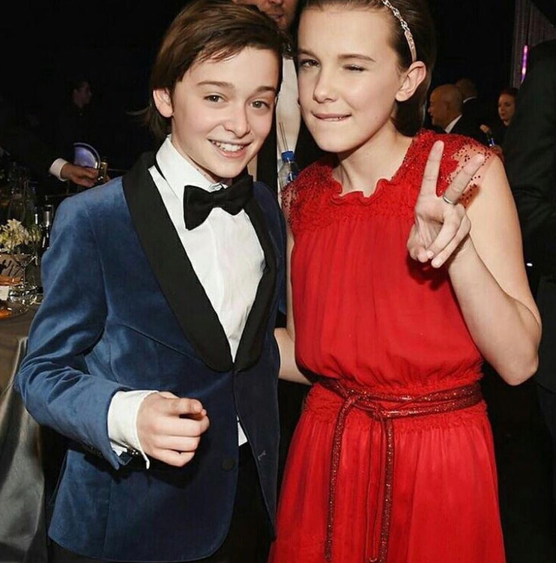 Noah Schnapp with Millie Bobby Brown in 2017.