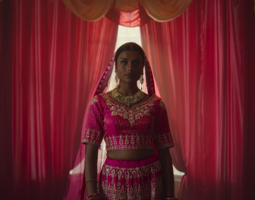 Simone Ashley wearing a traditional Indian Dress in Netflix's 'Sex Education.'