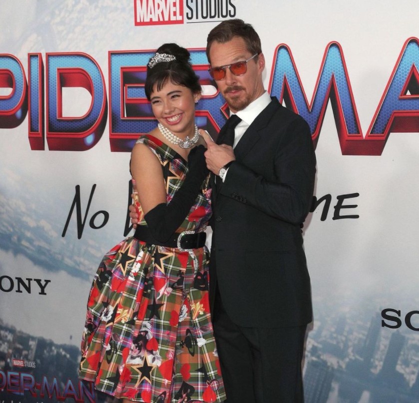 Xochitl Gomez with Dr. Strange actor Benedict Cumberbatch at 'Spider-Man: No Way Home' premiere.