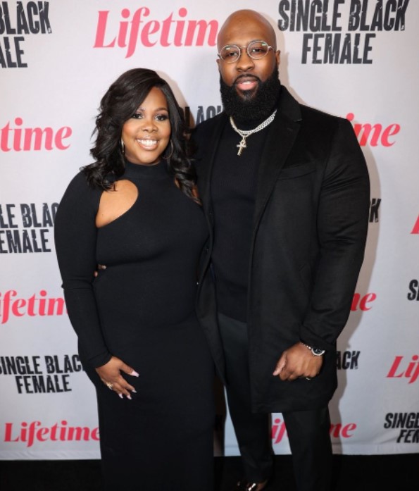 Amber Riley and her fiance Desean Black at the premiere of 'Single Black Female'