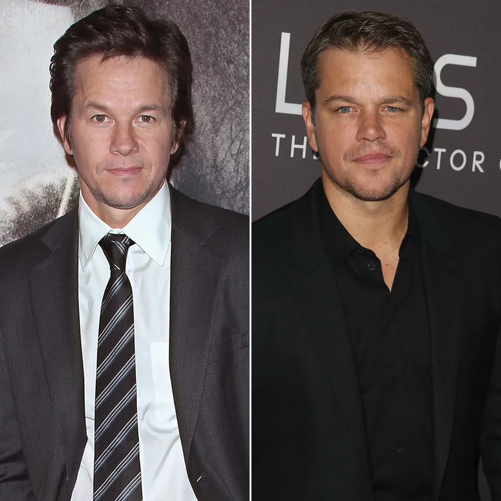 A collage picture of Mark Wahlberg (left) and Matt Damon (right)