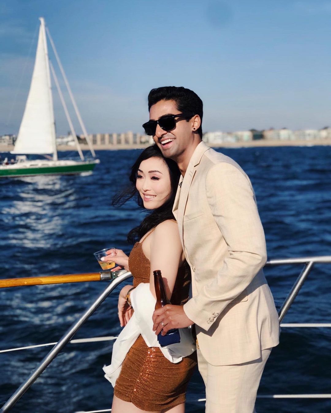 Anirudh Pisharody with his future wife, Jill Von Dae, in Marina del Rey, California