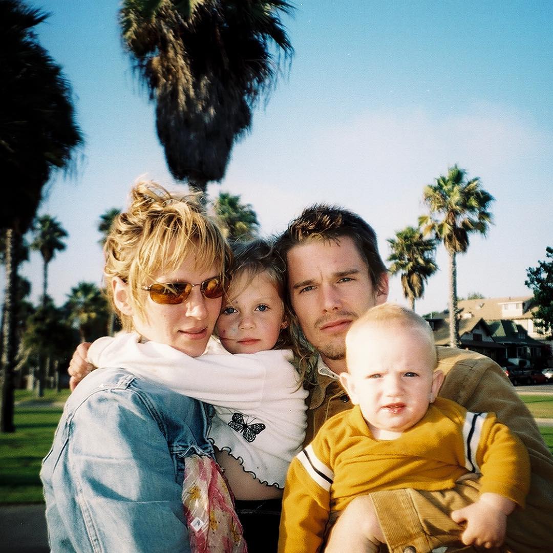 Baby Maya Hawke with her Family - mother Uma Thurman, father Ethan Hawke, and brother Levon Thurman-Hawke.
