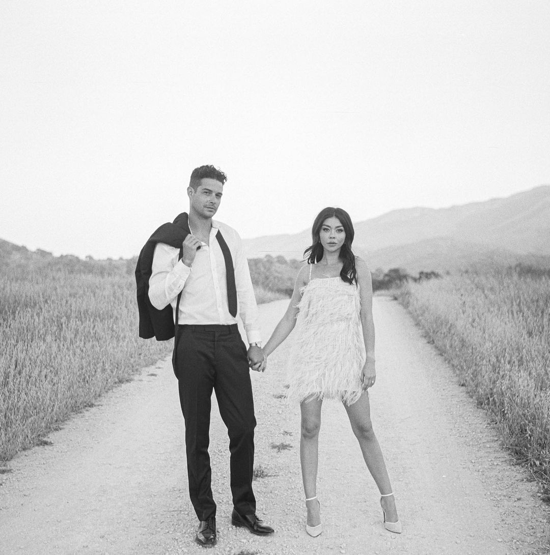 Sarah Hyland and her husband, Wells Adam, during their mock wedding photoshoot