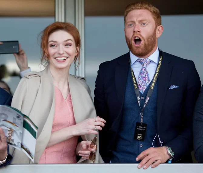 Eleanor Tomlinson and Jonny Bairstow at the races.