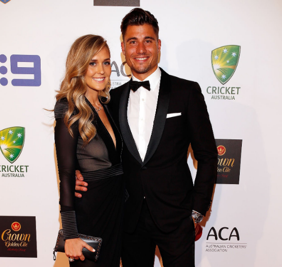  Marcus Stoinis and Stephanie Muller at the 2016 Allan Border Medal ceremony at Crown Palladium.