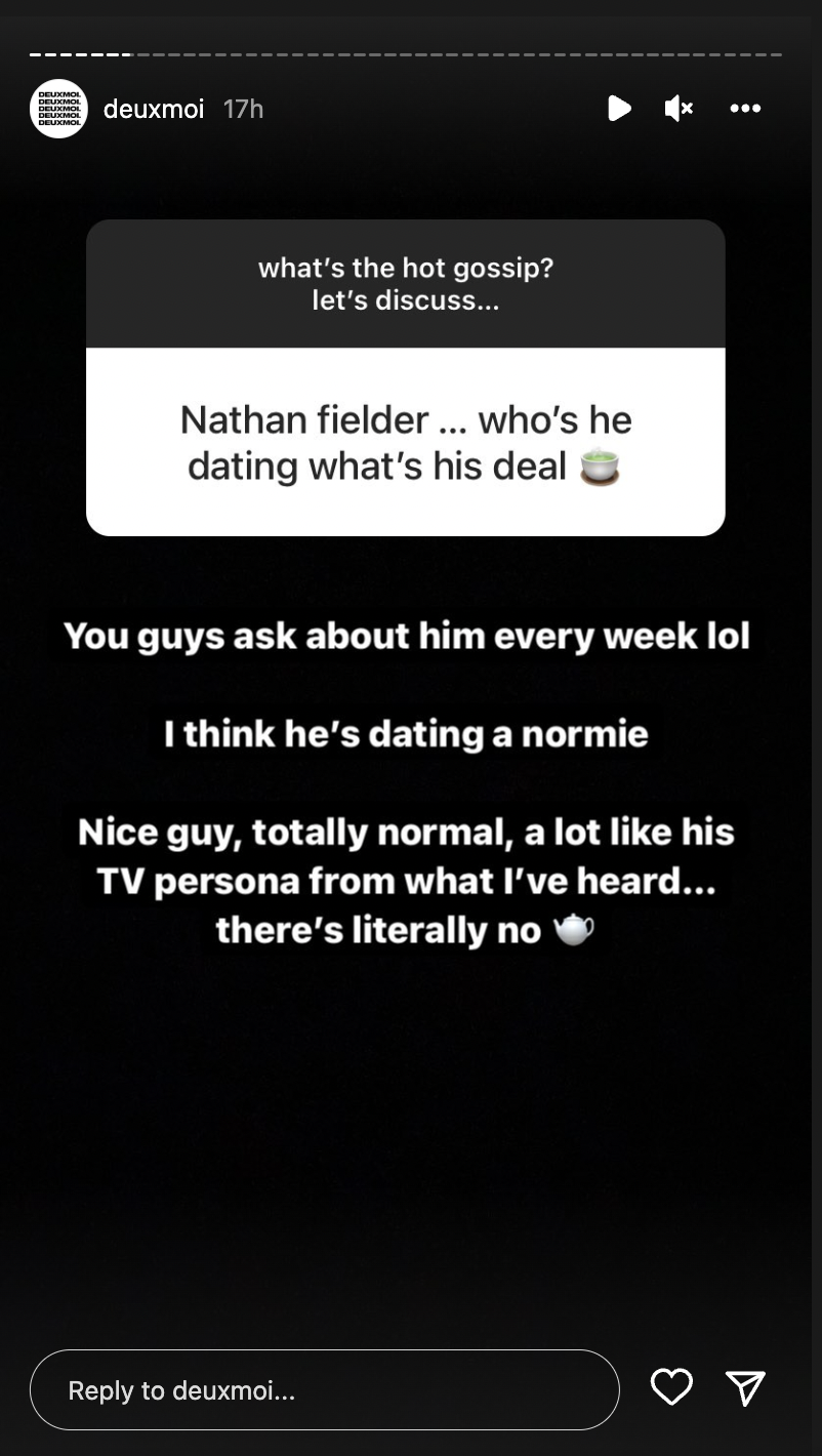 Deuxmoi believes that Nathan Fielder is dating a "normie."