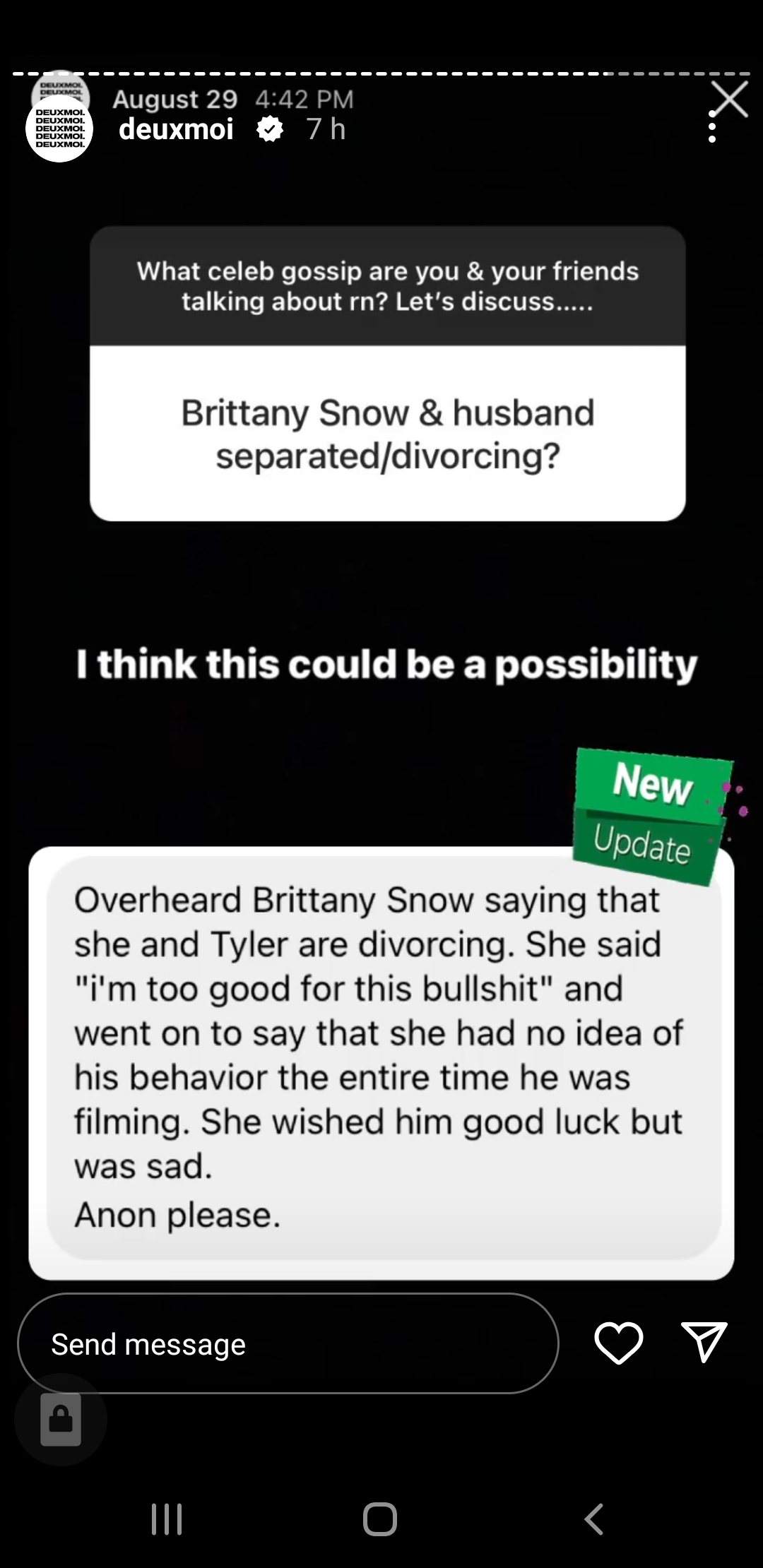 Brittany Snow might get a divorce or split from her husband, Tyler Stanaland.