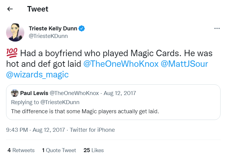 Trieste Kelly Dunn tweeting about her boyfriend. 