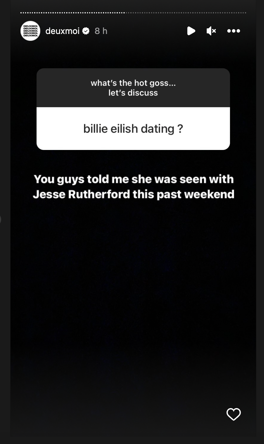 Deuxmoi hinted that Jesse Rutherford and Billie Eilish might be dating. 