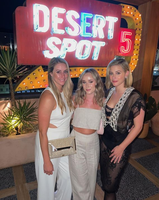 Lili Reinhart with her sister Chloe Reinhart and Tess Reinhart at the after-party for the Look Both Ways premiere. 