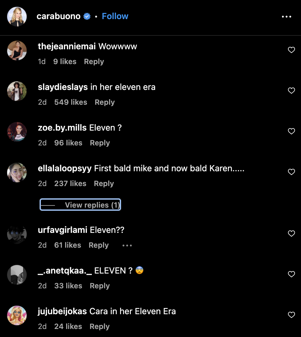 Comments under Cara Buono's post where she revealed her hair transformation.