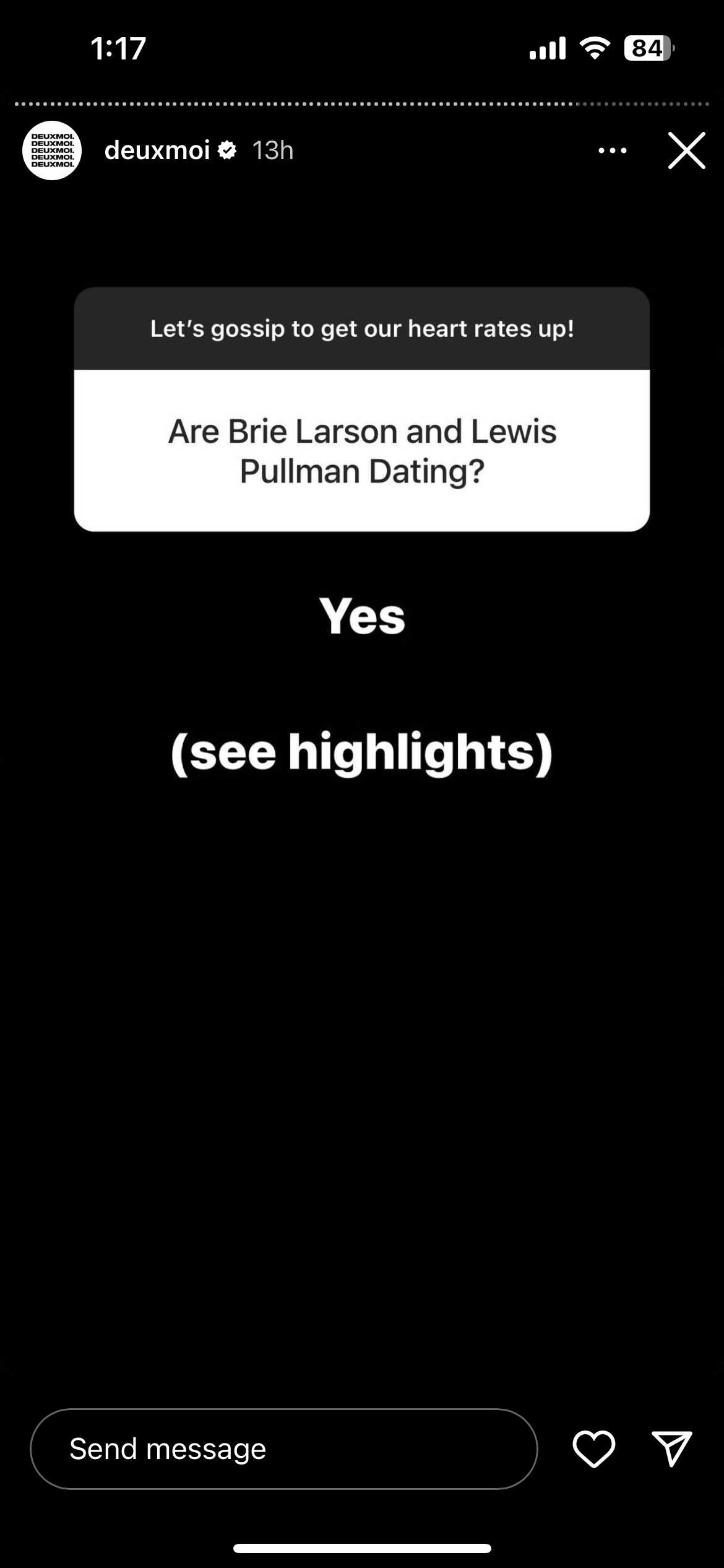 DeuxoMoi believes that Brie Larson is dating her boyfriend, Lewis Pullman.