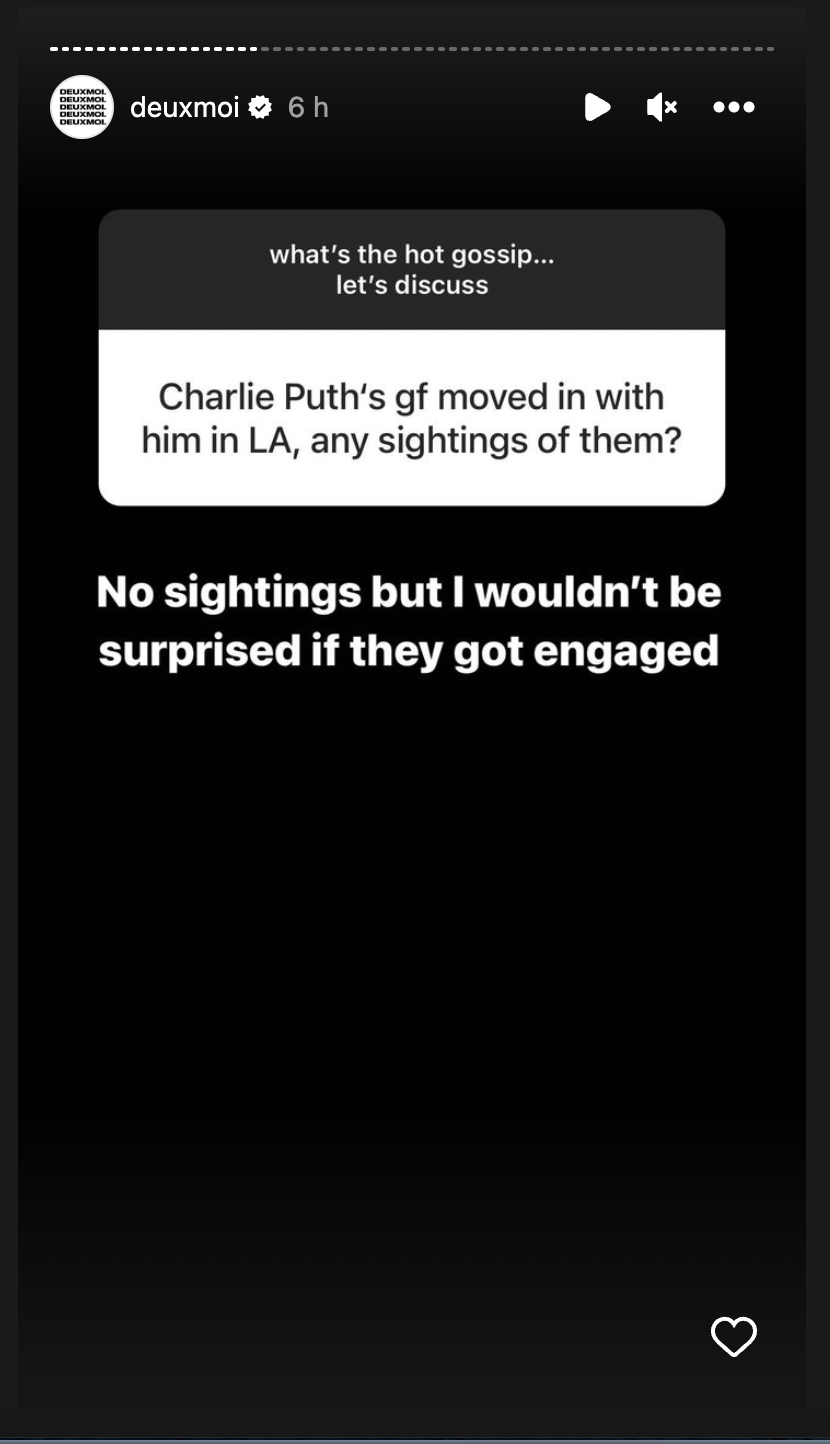 Deuxmoi's statement regarding Charlie Puth and his girlfriend.