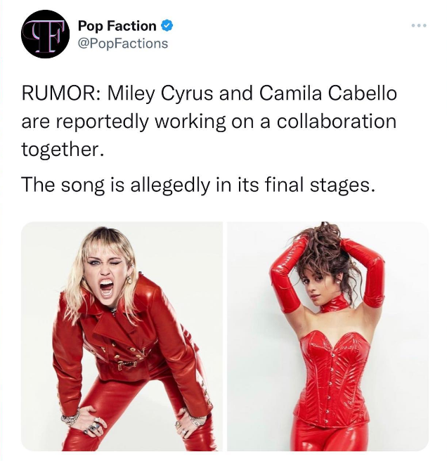 Miley Cyrus and Camila Cabello are reportedly collab for a new song. 