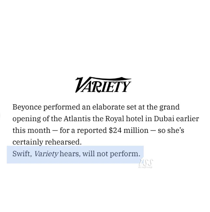 Variety updated the news that Taylor Swift won't be performing at 2023 Grammys. 