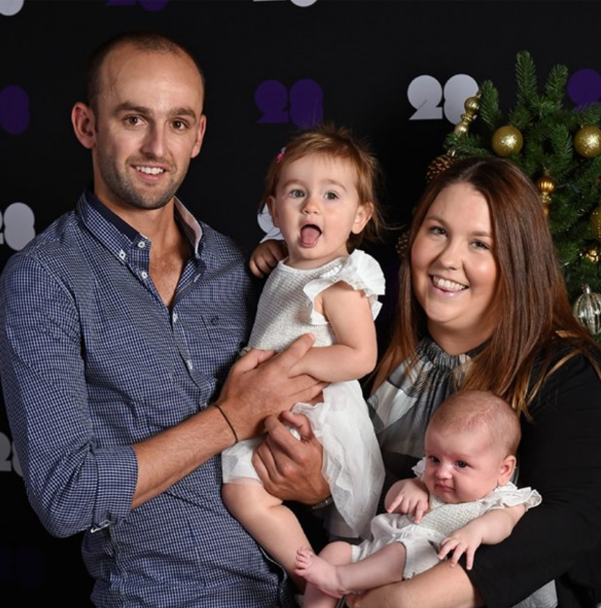 Nathan Lyon and his ex-partner Mel Waring with their children. 