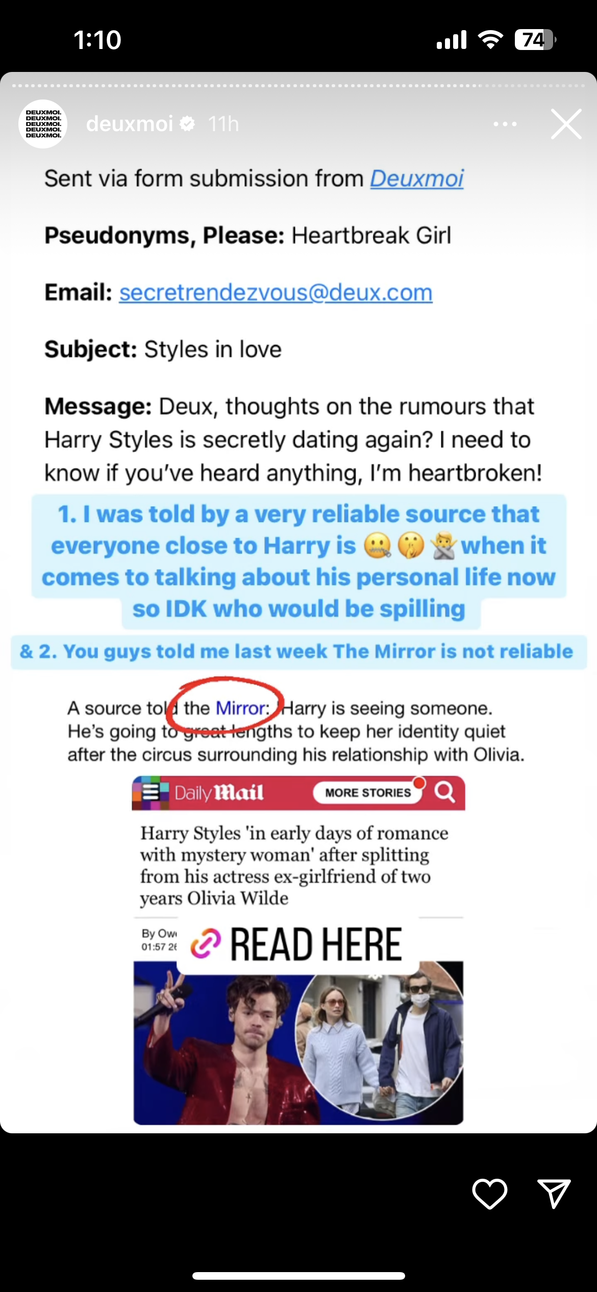 Deuxmoi's thoughts on Harry Styles' dating again. 