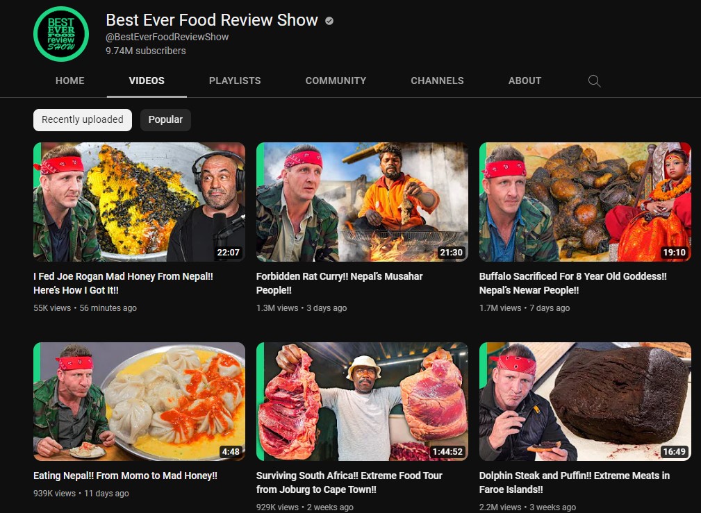 Best Ever Food Review Shows has 9.74 million subscribers. 