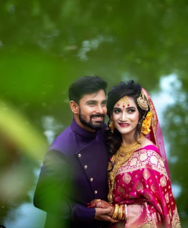 Litton Das and his wife Devashri Biswas Sonchita in their wedding photoshoot