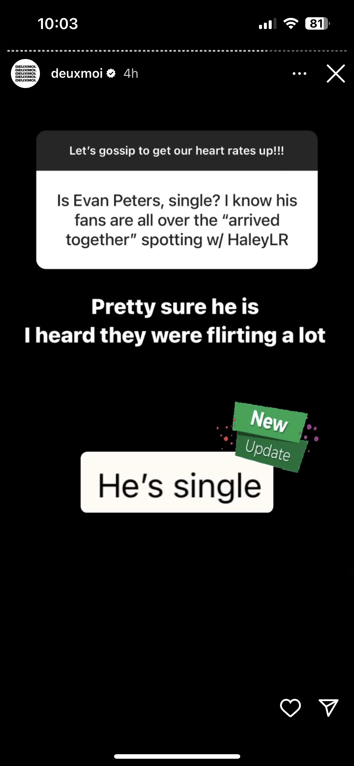 A fan enquiring Evan Peters' relationship status.