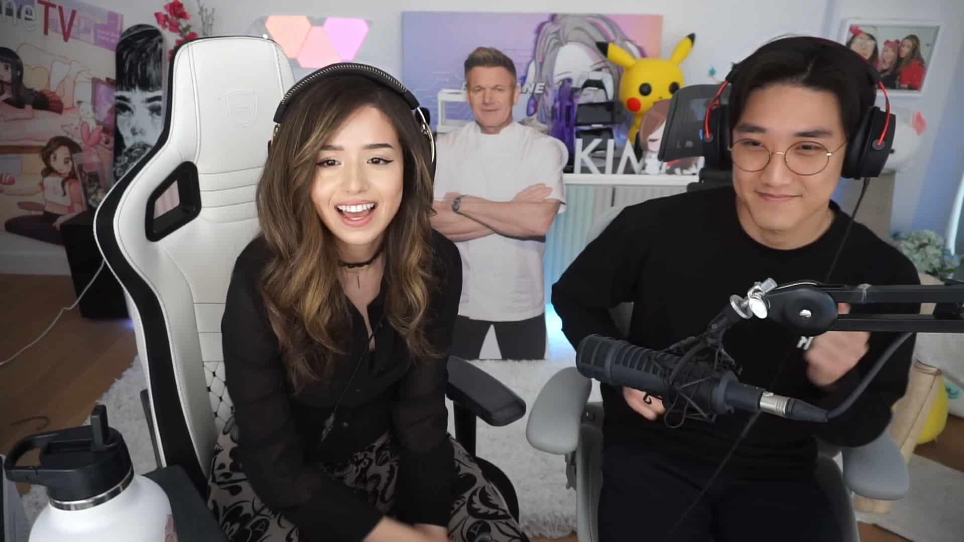 Pokimane with her rumored boyfriend, Kevin Kim, during a Twitch live stream